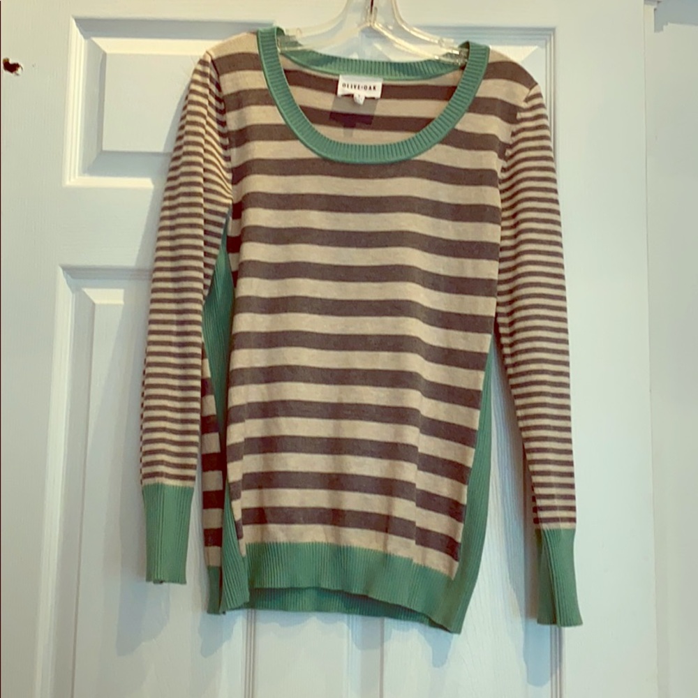 Striped sweater with sea foam green accent